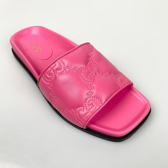 NIB Gucci Nappa Charlotte Logo Pink Leather Sandal Size 37 - Picture 8 of 13